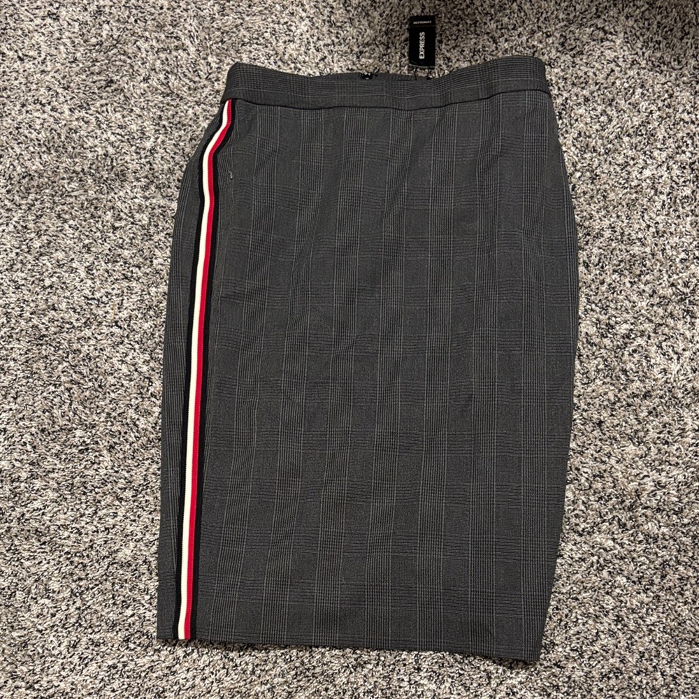 Express Gray Pencil Skirt with Red and White Accent